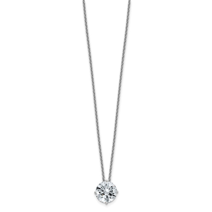 14K Solid White Gold 8mm Round Moissanite Solitaire Chain Necklace