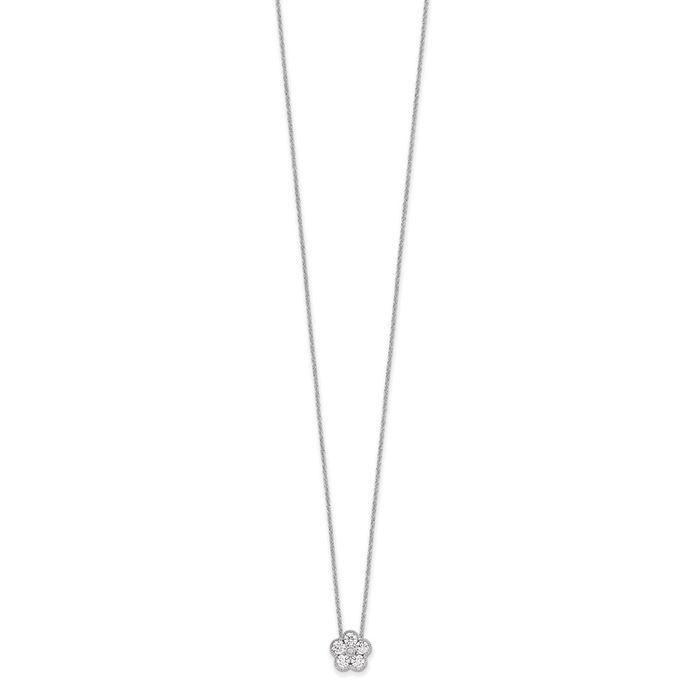 14K Solid White Gold Lab Diamond Flower Necklace Chain