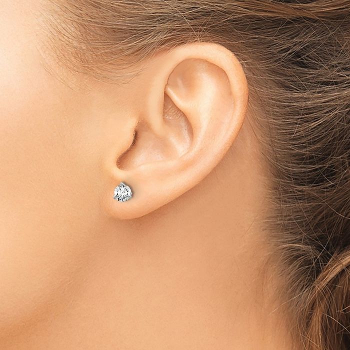 14K Solid White Gold Round Lab Diamond Screw Back Stud Earrings