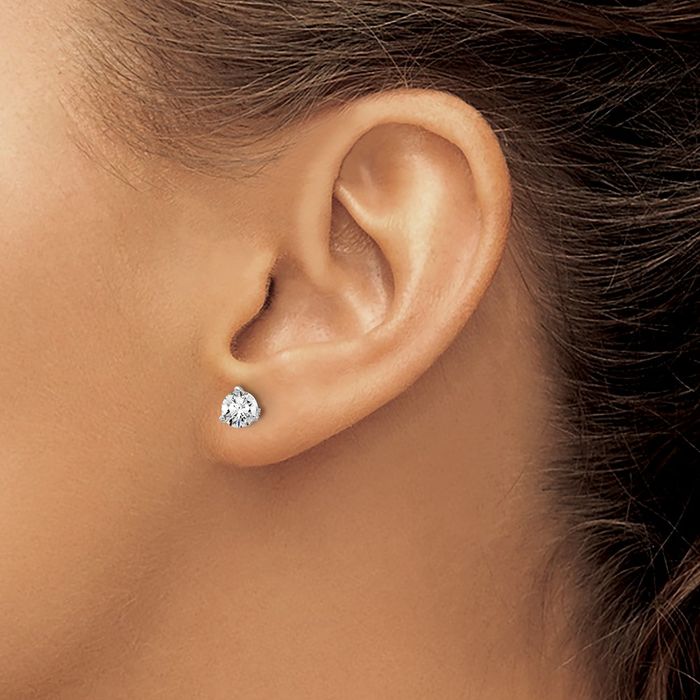 14K Solid White Gold Round Lab Diamond Stud Earrings