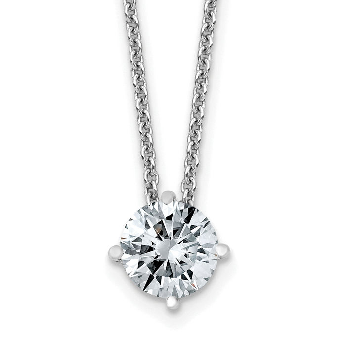 14K Solid White Gold 6mm Round Moissanite Solitaire Chain Necklace