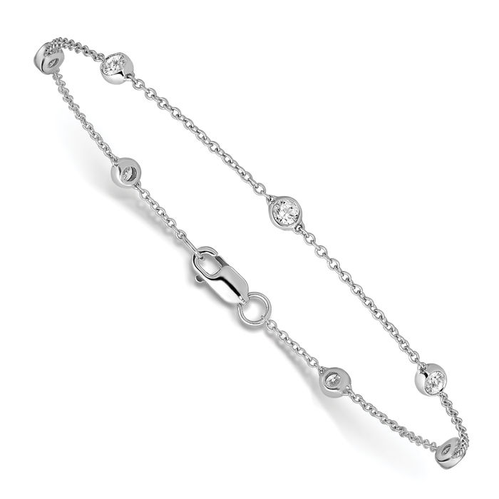 14K Solid White Gold Lab Diamond Nine Station Bracelet Anklet