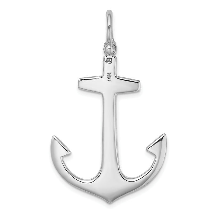 14K Solid White Gold Anchor Mariner Necklace Nautical Charm Pendant