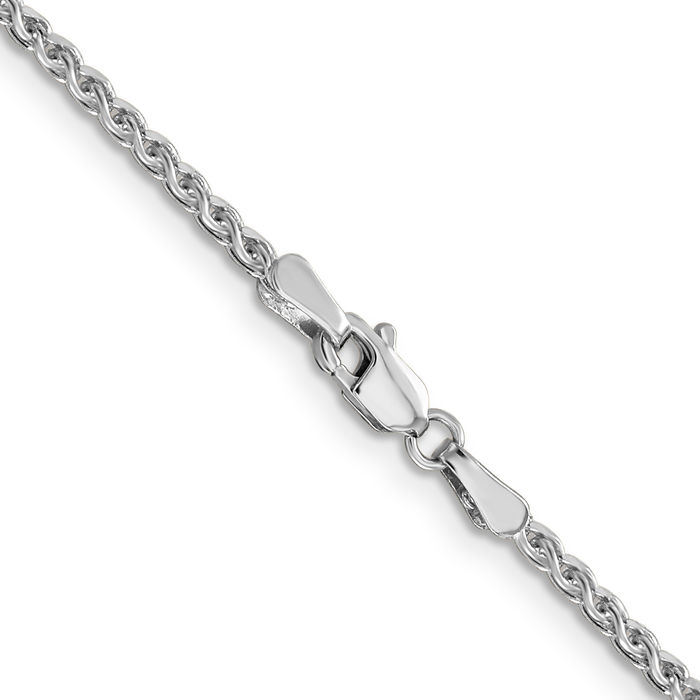 14K Solid White Gold 2.1mm Spiga Wheat Link Chain Necklace