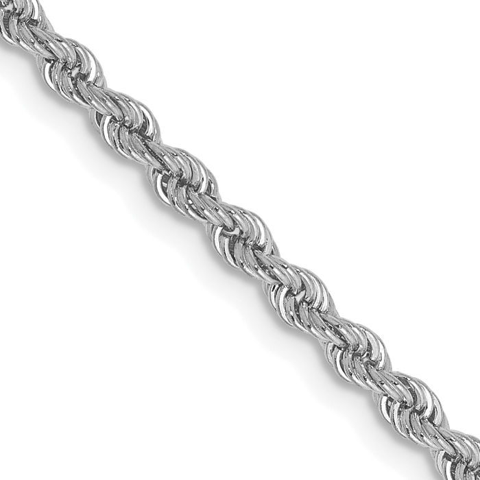 14K Solid White Gold 2.5mm Rope Chain Twisted Link Necklace