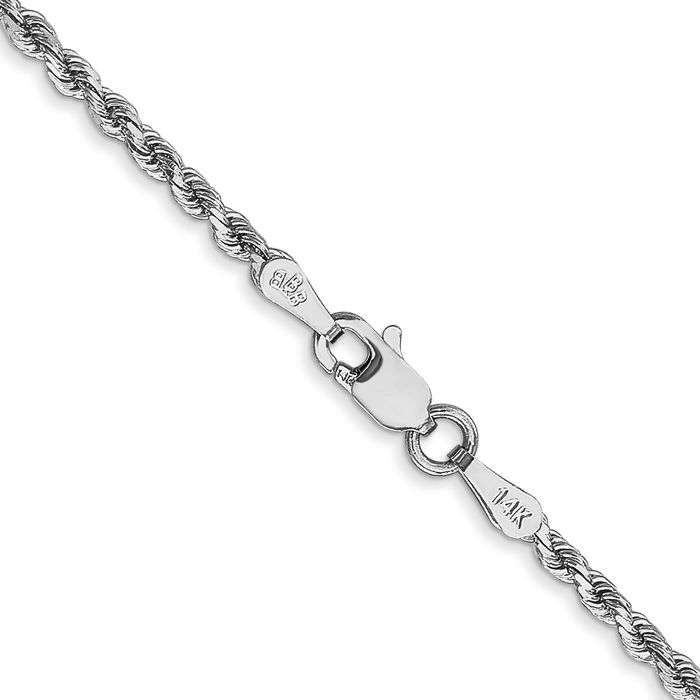 14K Solid White Gold 2mm Rope Chain Twisted Link Necklace