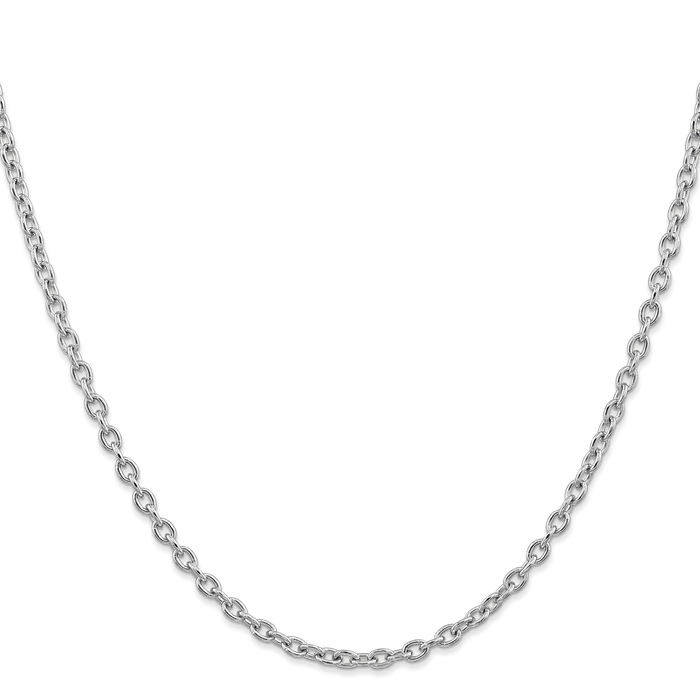 14K Solid White Gold 3.2mm Round Cable Rolo Link Chain Belcher Necklace