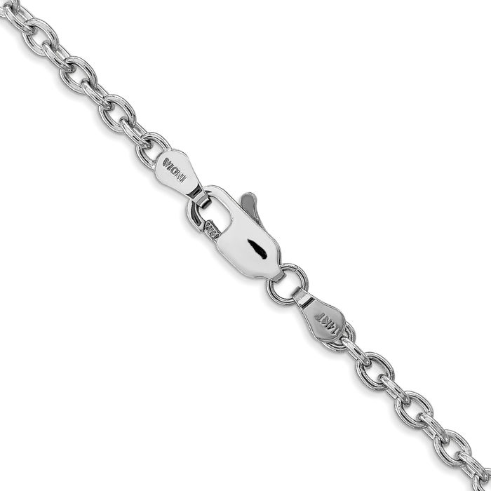 14K Solid White Gold 3.2mm Round Cable Rolo Link Chain Belcher Necklace