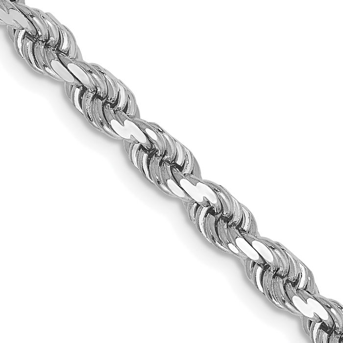 14K Solid White Gold 4mm Rope Chain Twisted Link Necklace