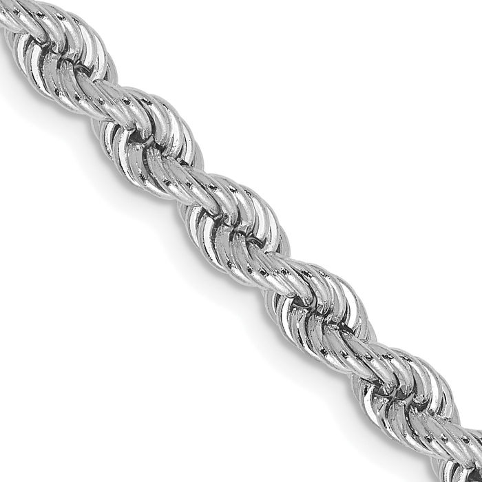 14K Solid White Gold 4mm Rope Chain Twisted Link Necklace