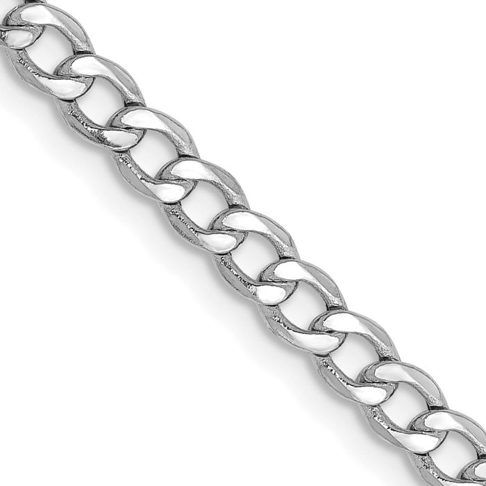 14K Solid White Gold 3.35mm Curb Link Chain Necklace