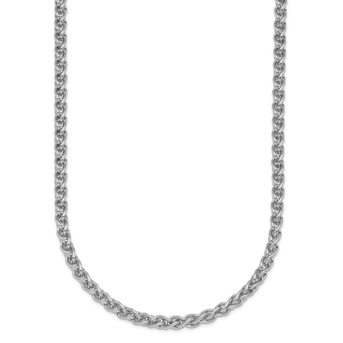 14K Solid White Gold 3.3mm Spiga Wheat Link Chain Necklace