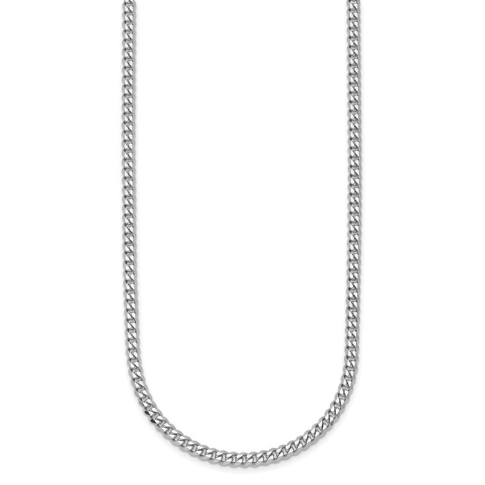 14K Solid White Gold 3.4mm Curb Link Chain Necklace