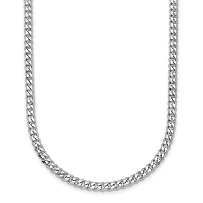 14K Solid White Gold 3.4mm Curb Link Chain Necklace