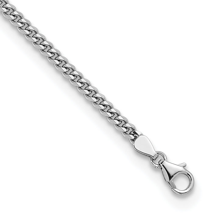 14K Solid White Gold 3.4mm Curb Link Chain Bracelet