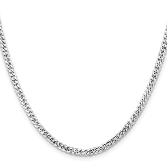 14K Solid White Gold 3.5mm Miami Cuban Curb Link Chain Necklace