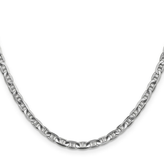 14K Solid White Gold 3.75mm Concave Anchor Mariner Link Chain Necklace