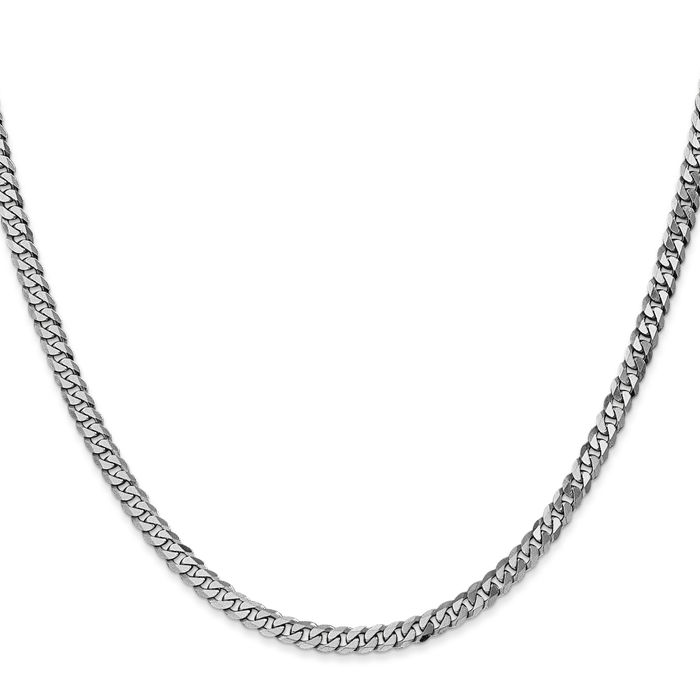 14K Solid White Gold 3.9mm Curb Link Chain Necklace