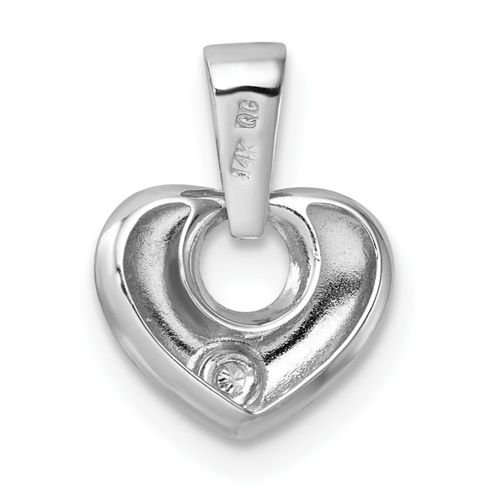 14K Solid White Gold Cubic Zirconia CZ Heart Necklace Love Pendant Charm