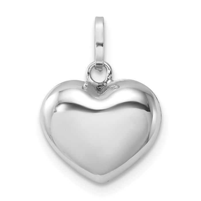 14K Solid White Gold Heart Necklace Love Pendant Charm