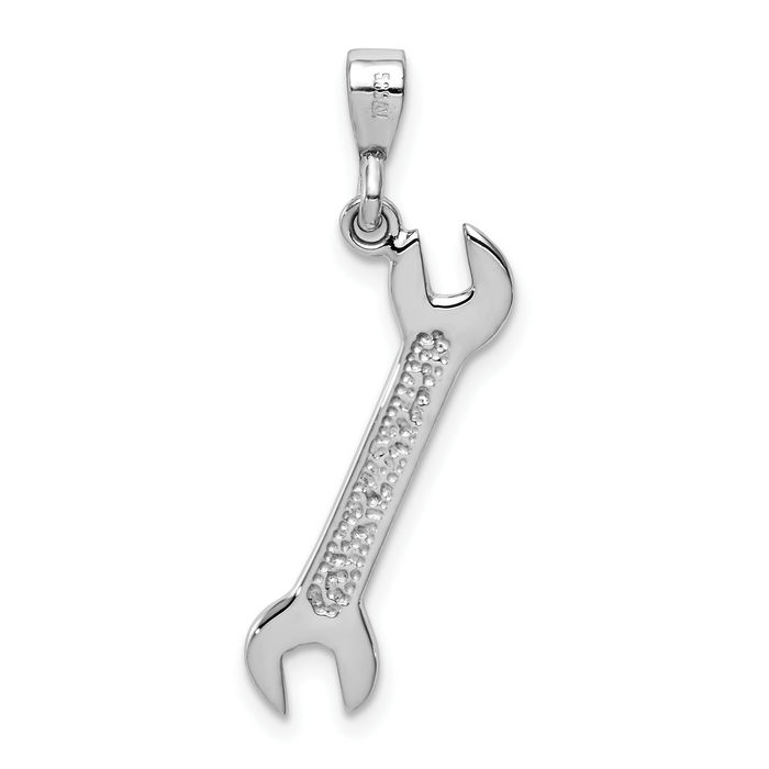 14K Solid White Gold Wrench Necklace Mechanic Chain Pendant Charm