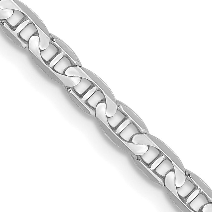 14K Solid White Gold 3mm Concave Anchor Mariner Link Chain Necklace