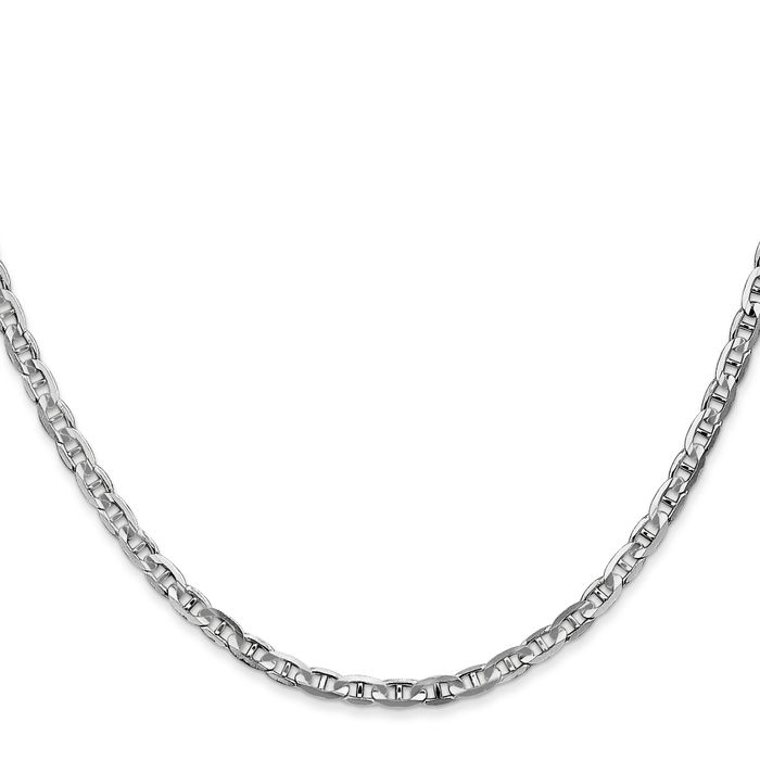 14K Solid White Gold 3mm Concave Anchor Mariner Link Chain Necklace