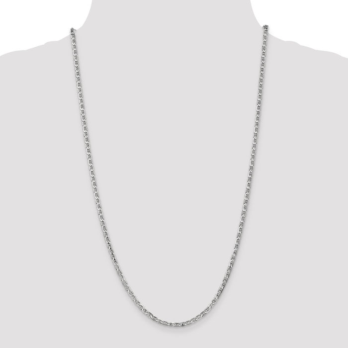 14K Solid White Gold 3mm Concave Anchor Mariner Link Chain Necklace