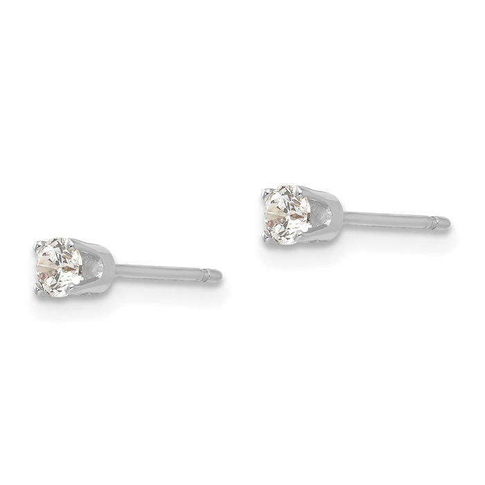 14K Solid White Gold 3mm Cubic Zirconia CZ Stud Earrings