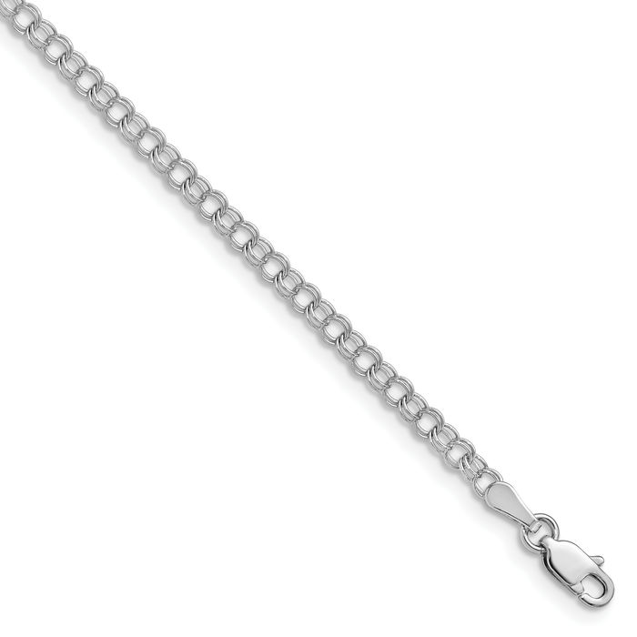 14K Solid White Gold 3mm Double Link Chain Charm Bracelet