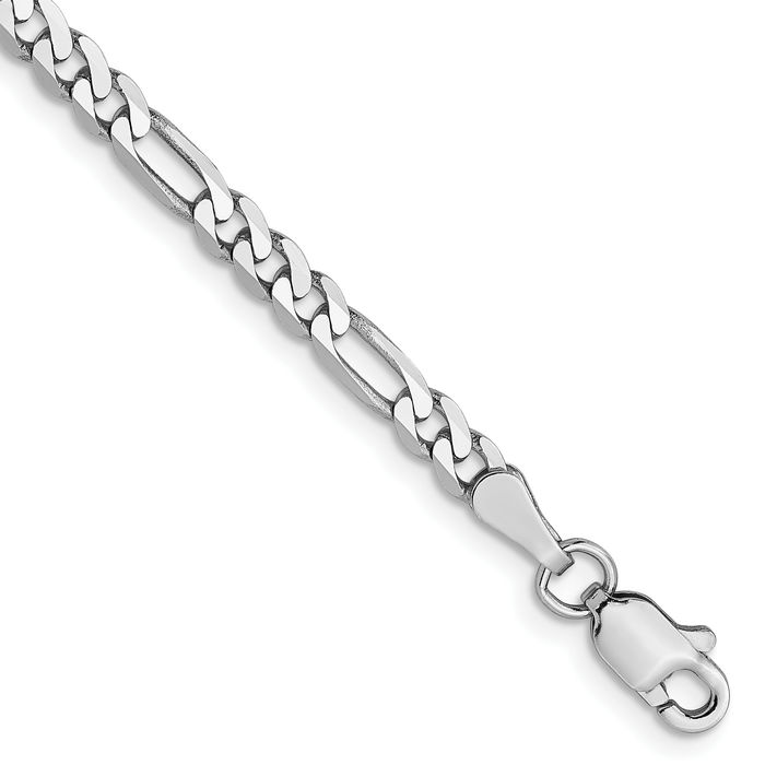 14K Solid 4mm White Gold Figaro Link Chain Bracelet