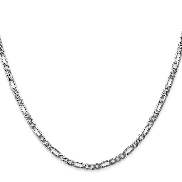 14K Solid White Gold 3mm Figaro Link Chain Necklace