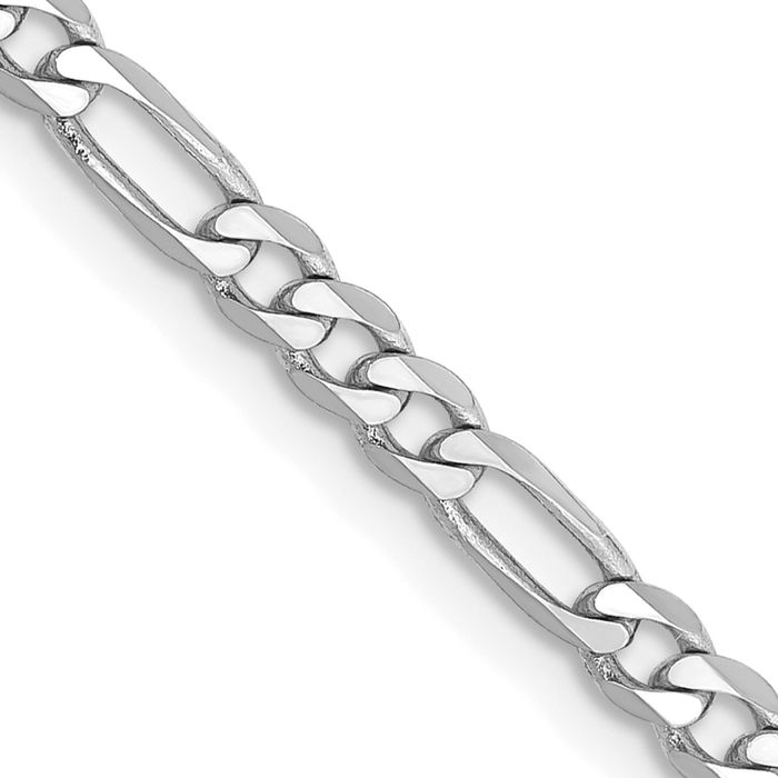 14K Solid White Gold 3mm Figaro Link Chain Necklace