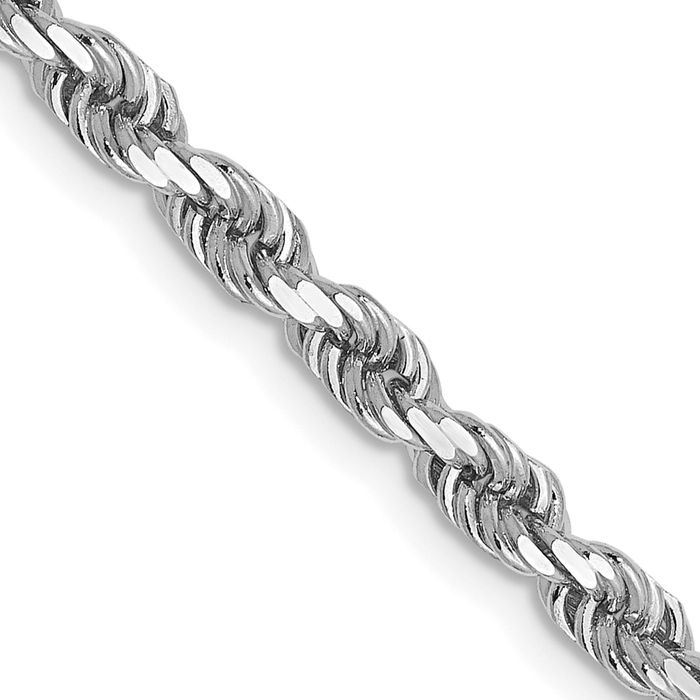 14K Solid White Gold 3mm Rope Chain Twisted Link Necklace