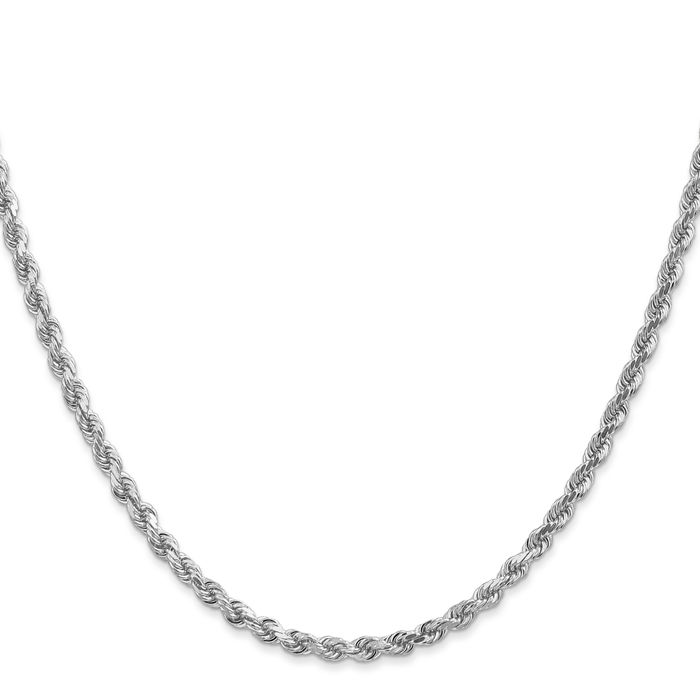 14K Solid White Gold 3mm Rope Chain Twisted Link Necklace