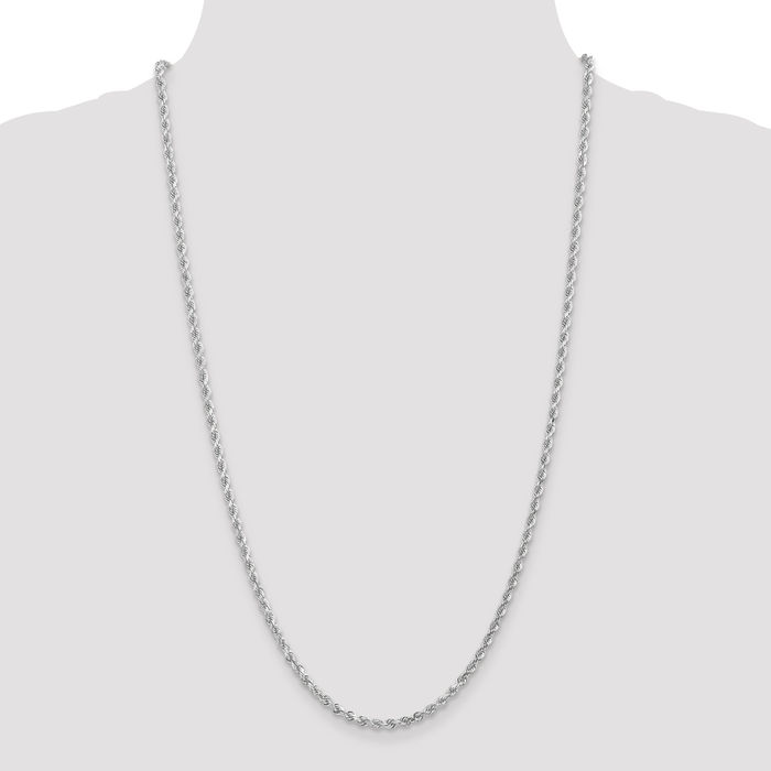 14K Solid White Gold 3mm Rope Chain Twisted Link Necklace