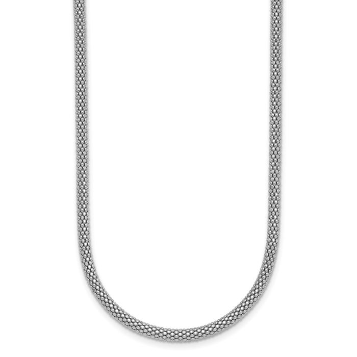 14K Solid White Gold 3mm Popcorn Mesh Chain Necklace