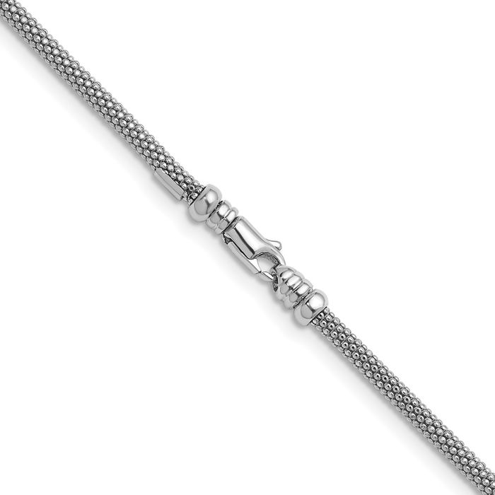 14K Solid White Gold 3mm Popcorn Mesh Chain Necklace