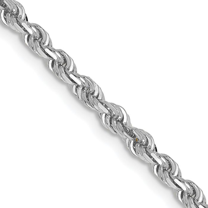 14K Solid White Gold 3mm Quadruple Rope Chain Twisted Link Necklace