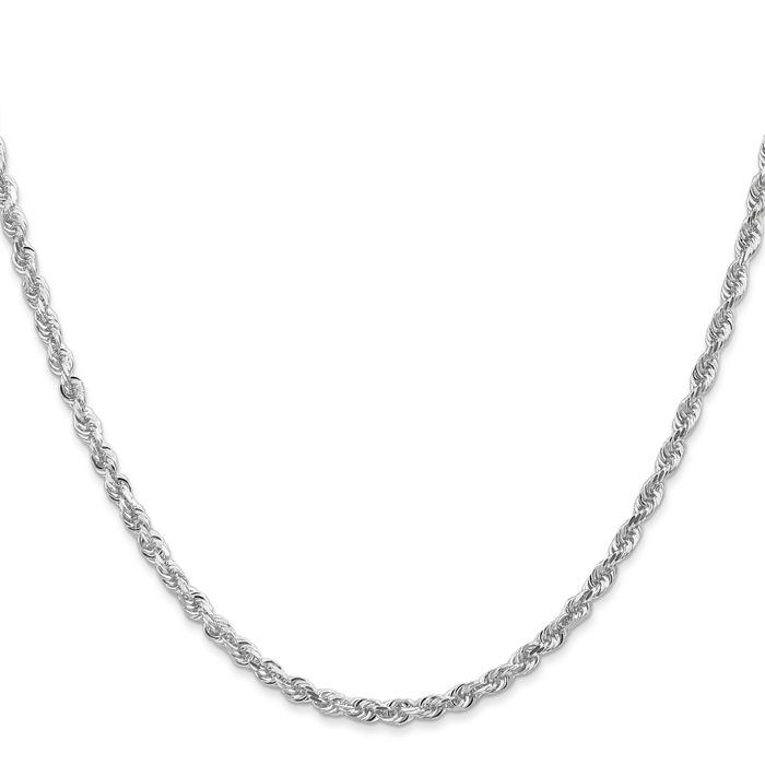 14K Solid White Gold 3mm Quadruple Rope Chain Twisted Link Necklace