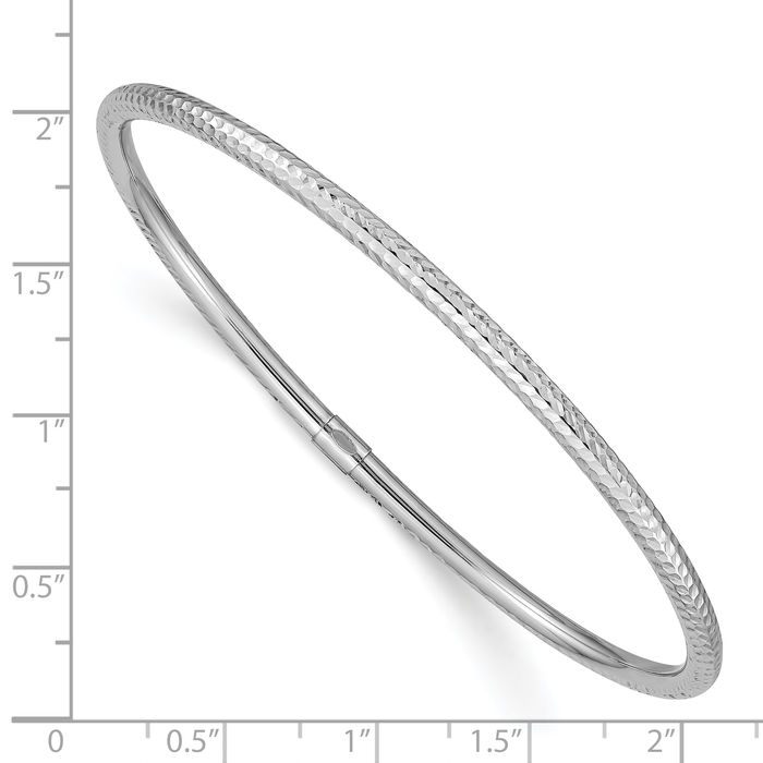 14K Solid White Gold 3mm Slip On Bangle Bracelet