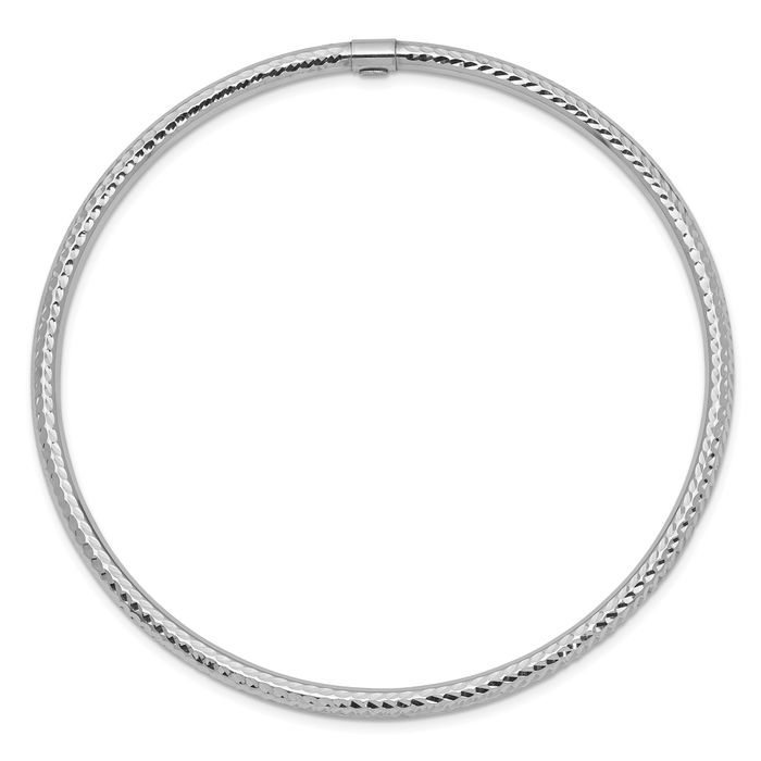 14K Solid White Gold 3mm Slip On Bangle Bracelet