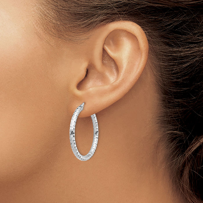 14K Solid White Gold Round Medium Hoop Earrings