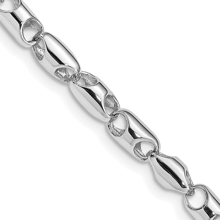 14K Solid White Gold 4.1mm Barrel Link Chain Bracelet