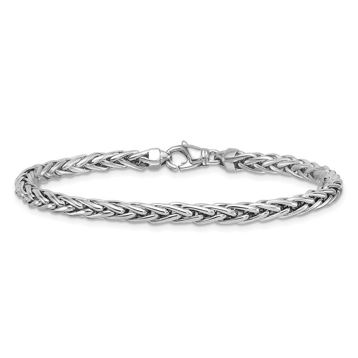 14K Solid White Gold 4.8mm Spiga Wheat Link Chain Bracelet