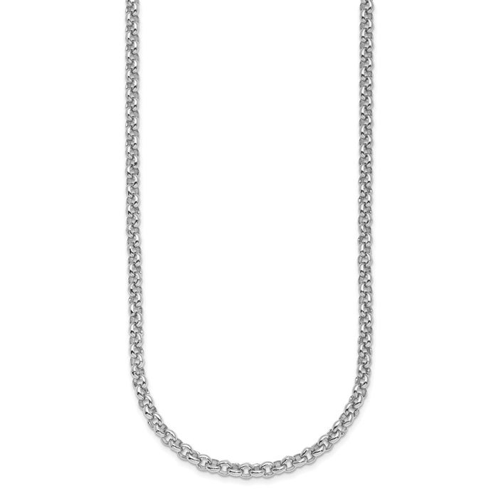 14K Solid White Gold 4.3mm Cable Rolo Link Chain Belcher Necklace