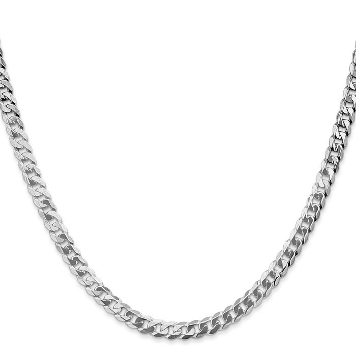 14K Solid White Gold 4.5mm Curb Link Chain Necklace