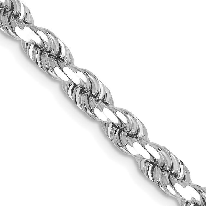 14K Solid White Gold 4.5mm Rope Chain Twisted Link Necklace