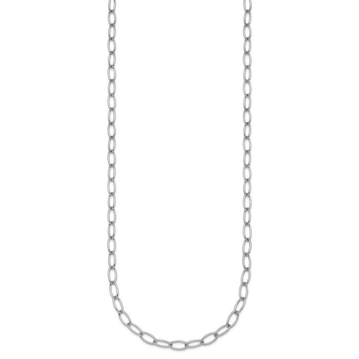 14K Solid White Gold 4.5mm Oval Cable Rolo Link Chain Belcher Necklace