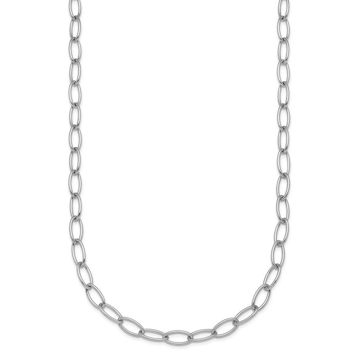 14K Solid White Gold 4.5mm Oval Cable Rolo Link Chain Belcher Necklace